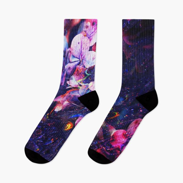 Item preview, "La vie en rose" floral, liquid, trippy art collage of blue and pink stardust with hydrangea flowers designed and sold by TrueType.