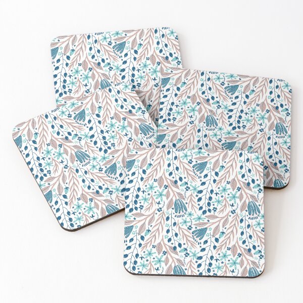 Pink leafy pattern Coasters (Set of 4)