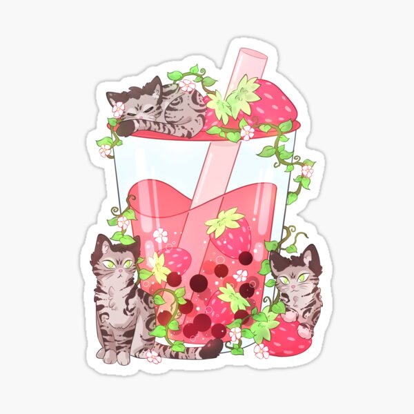 Vista previa del artículo con la obra «Té Boba de Gatos de Fresa», diseñado y vendido por averiillustrate.