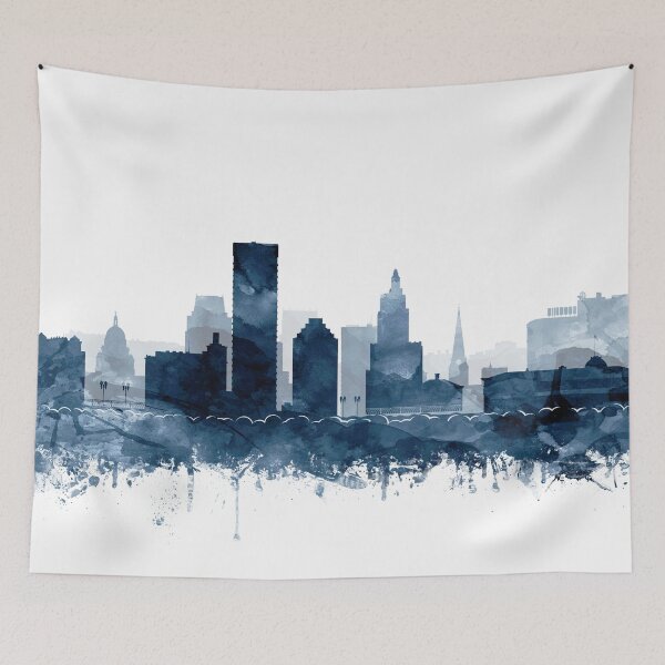 Item preview, Providence Skyline Watercolor Navy Blue by Zouzounio Art designed and sold by zouzounioart.