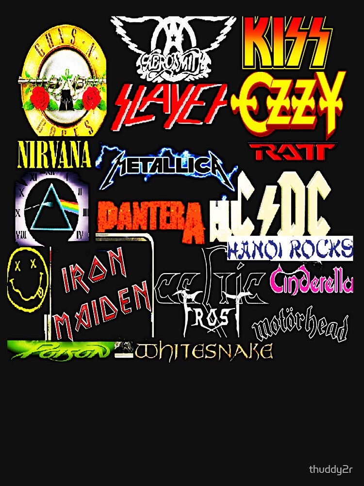 80s Rock Bands Collage Amazing Rock Band Essential T-Shirt | Redbubble