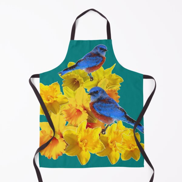 Item preview, SPRING BLUE BIRDS ON YELLOW DAFFODILS TEAL ABSTRACT designed and sold by sharlesart.