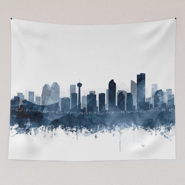 Item preview, Calgary Skyline Watercolor Navy Blue by Zouzounio Art designed and sold by zouzounioart.