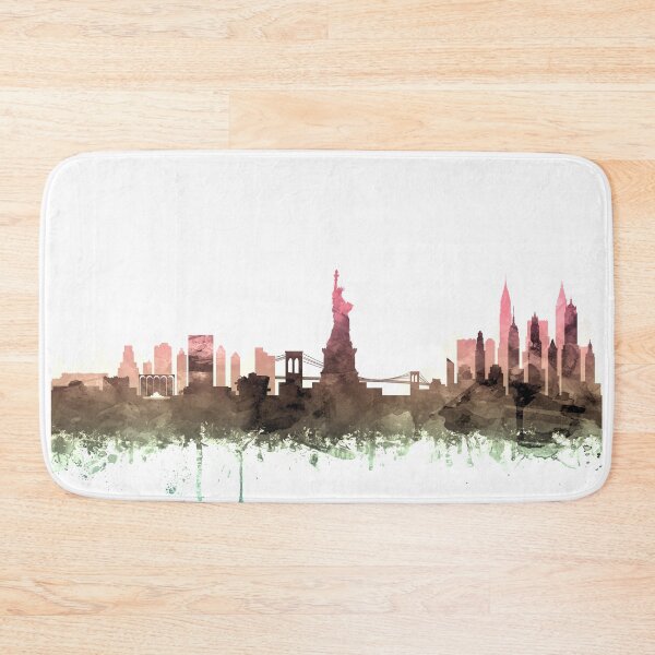 Artikelvorschau, New York Skyline Aquarell erröten Taupe Green von Zouzounio Art entworfen und verkauft von zouzounioart.