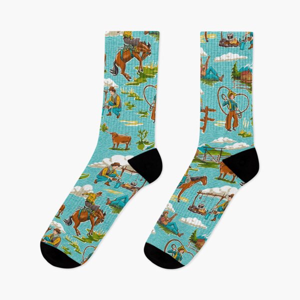 Item preview, Retro Out West Cowboy and Cowgirl Pattern in Bright Blue designed and sold by vinpauld.