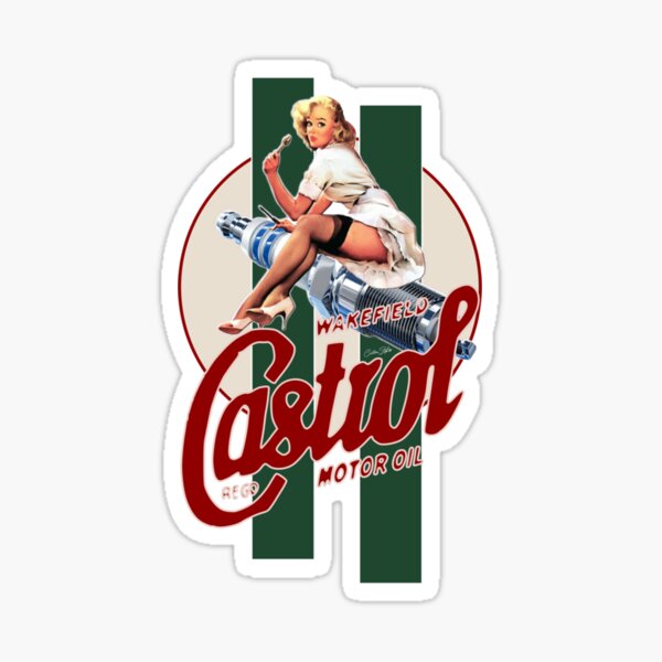 Castrol Vintage Pin Up Girl Classic Stripes T-Shirt, Sweat à capuche, autocollant, masque Sticker