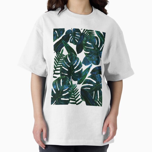 Perceptive Dream | Tropical Nature Botanical Plants Painting | Palm Monstera Banana Leaves Jungle Oversized T-Shirt