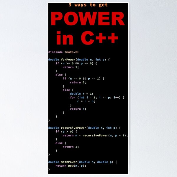 Artikel-Vorschau von 3 Möglichkeiten, um Power in C ++ zu bekommen, Quellcode, Software Engineer, Informatik, Programmieren von Humor, Big Text, Dark, designt und verkauft von Max-Wear.