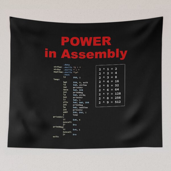 Item preview, Assembly source code that outputs powers of two, dark, Software Engineer, Computer Science, Programming Humor, Big Text, Dark designed and sold by Max-Wear.