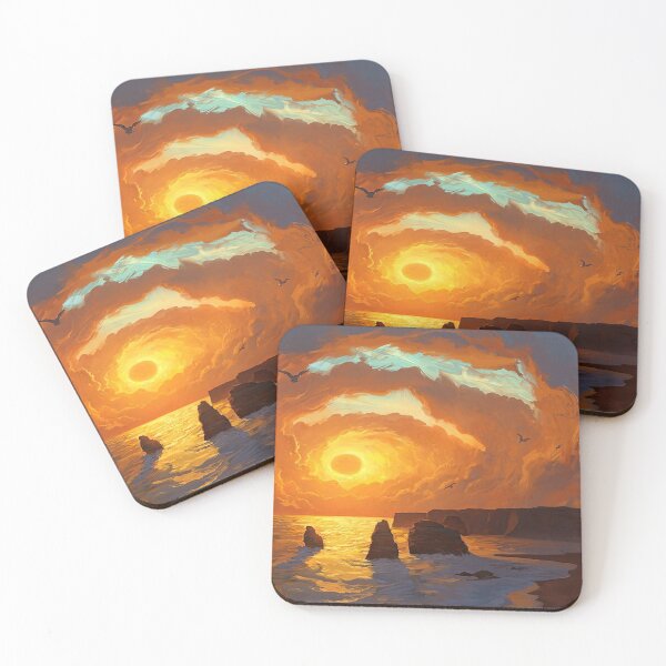 Item preview, Clouded sunset painting design - find me at the beach, sunrise, sun sunset, gold - poster, prints designed and sold by Alessandro Portavoce.