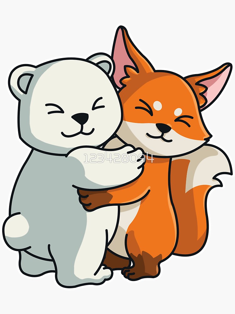 “Polar Bear and Fox cute Hug Cuddle Animals” Sticker for Sale by