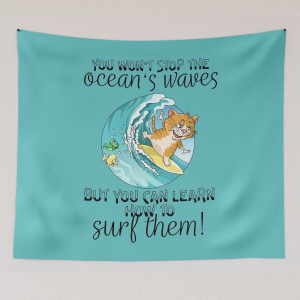 Item preview, Funny cat surfing waves motivation design designed and sold by ARTemyzz.