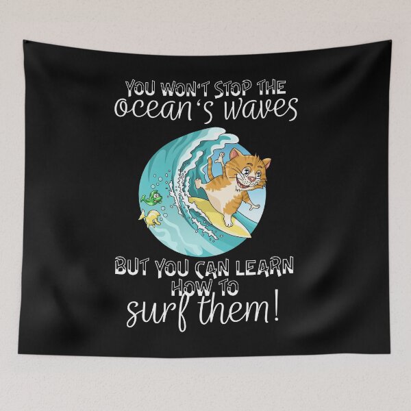 Item preview, Surfing ocean waves red fluffy cat illustration designed and sold by ARTemyzz.