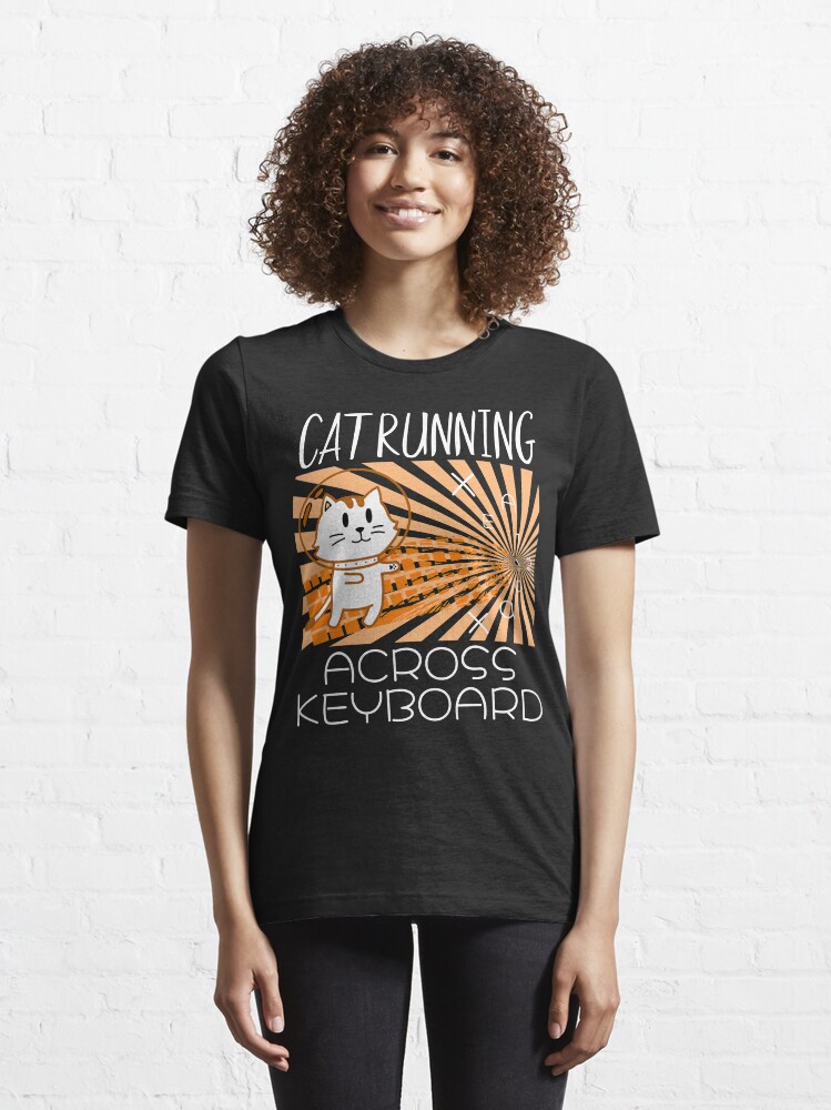 Alternate view of Cat Running Across Keyboard The Space Cat Riding Keyboard Essential T-Shirt