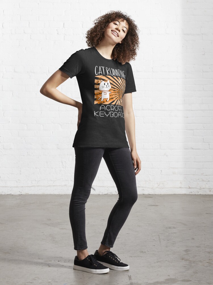Alternate view of Cat Running Across Keyboard The Space Cat Riding Keyboard Essential T-Shirt