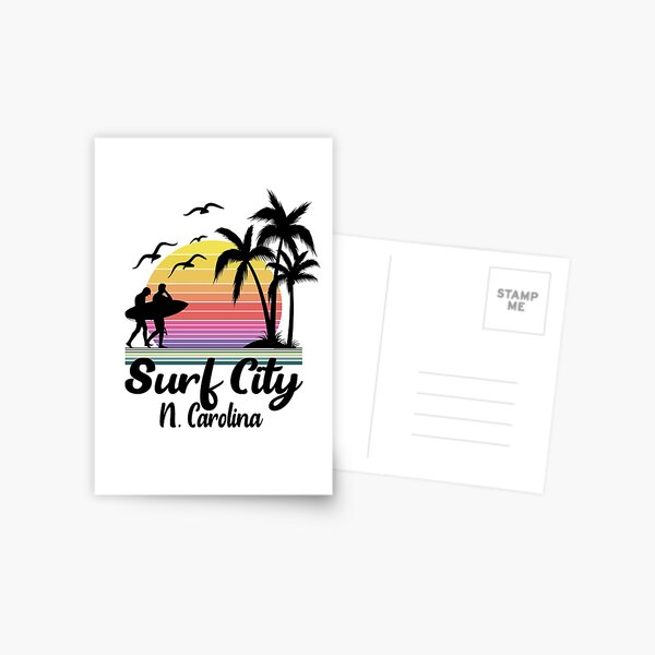 Surf City North Carolina Seaside Retro Sunset Postcard