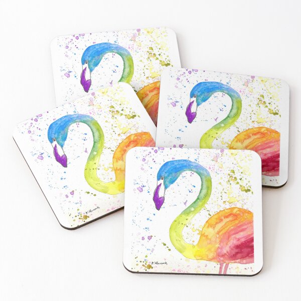 Item preview, Rainbow flamingo watercolor tropical bird designed and sold by Monika Howarth.