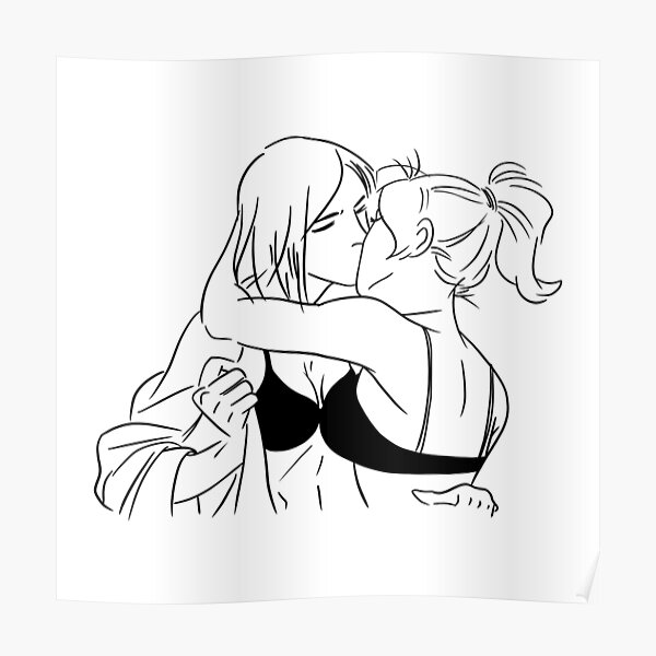 Lesbian Couple Kiss Line Art/