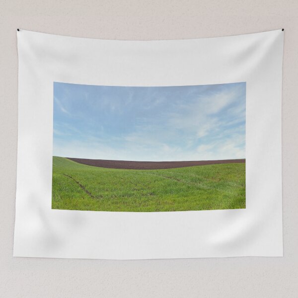 Item preview, young green wheat and plowed field landscape  designed and sold by goceris.