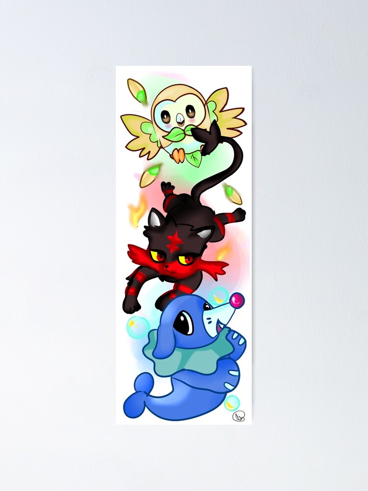 Pokemon Starters Litten Rowlet Popplio Poster By Honeypandabunny Redbubble