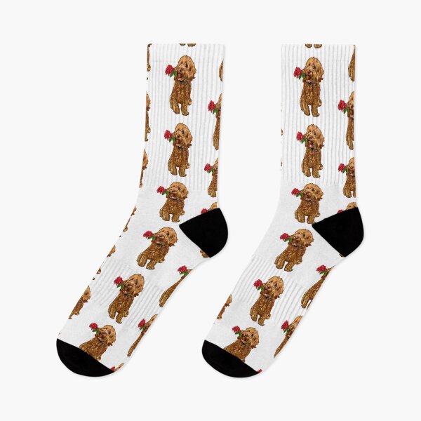 Item preview, The top 10 Best Valentine’s Day Gift ideas for dog animal lovers, Cavapoo Cavoodle with single red rose- cute cavalier king charles spaniel snug in a snowflake themed scarf designed and sold by Artonmytee.