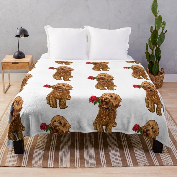 Item preview, The top 10 Best Valentine’s Day Gift ideas for dog animal lovers, Cavapoo Cavoodle with single red rose- cute cavalier king charles spaniel snug in a snowflake themed scarf designed and sold by Artonmytee.