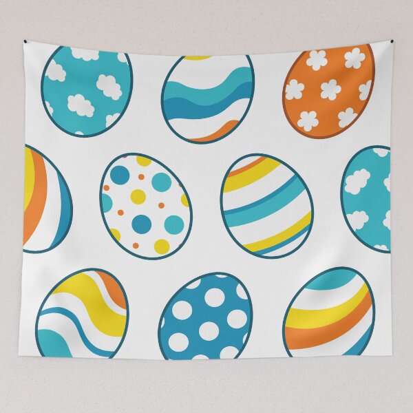 Item preview, Egg Pattern | Blue Yellow Orange | Stripes Clouds Flowers Dots | White designed and sold by Wintre2.