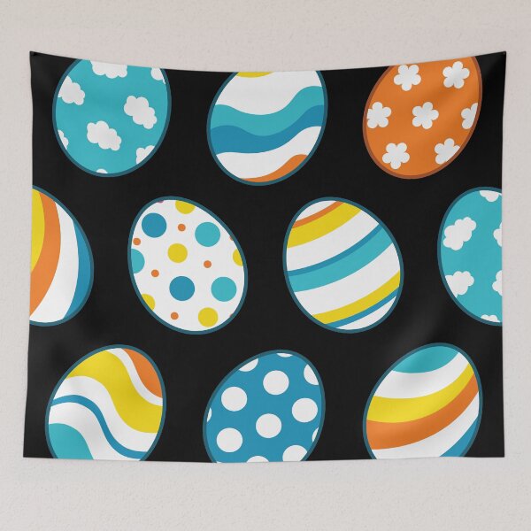 Item preview, Egg Pattern | Blue Yellow Orange | Stripes Clouds Flowers Dots | Black designed and sold by Wintre2.