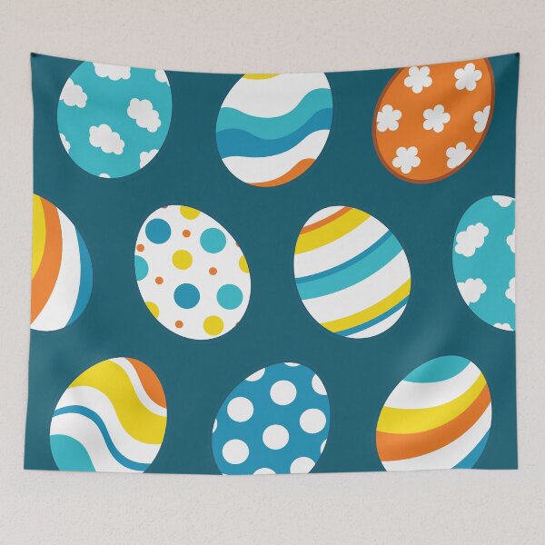 Item preview, Egg Pattern | Blue Yellow Orange | Stripes Clouds Flowers Dots | Dark Blue designed and sold by Wintre2.
