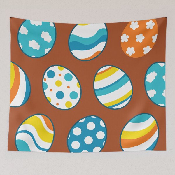 Item preview, Egg Pattern | Blue Yellow Orange | Stripes Clouds Flowers Dots | Brown designed and sold by Wintre2.
