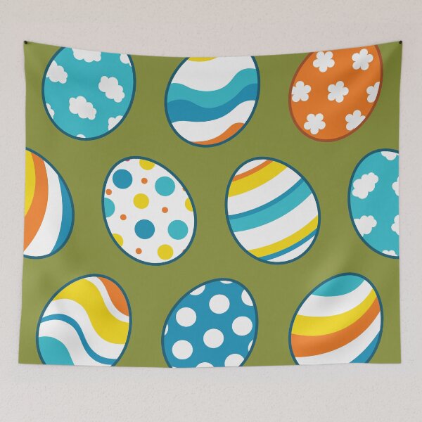 Item preview, Egg Pattern | Blue Yellow Orange | Stripes Clouds Flowers Dots | Dark Green designed and sold by Wintre2.