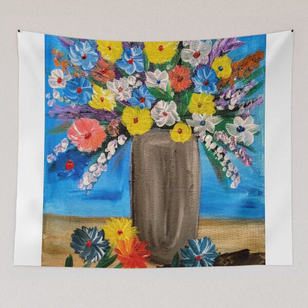 Item preview, Some abstract mixed flowers in a metallic vase  designed and sold by kkartwork.
