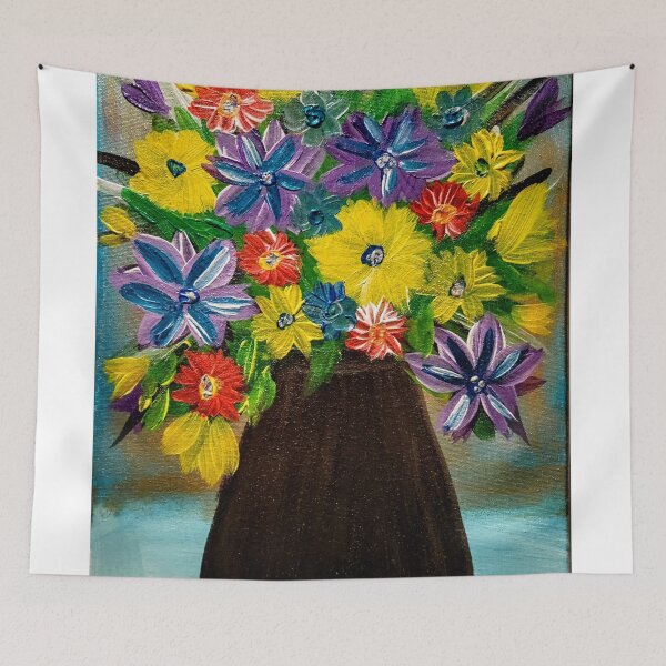 Item preview, Some abstract mixed flowers in a metallic vase  designed and sold by kkartwork.