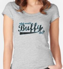 Camiseta entallada de cuello ancho ¿Qué haría Buffy?