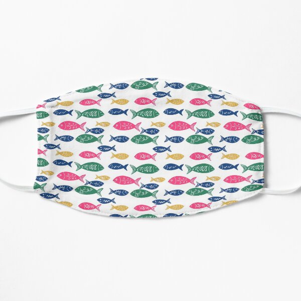 Sweet Swedish Folk Fish Digital Illustration - Yellow Pink Blue Green Flat Mask