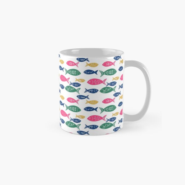 Sweet Swedish Folk Fish Digital Illustration - Yellow Pink Blue Green Classic Mug