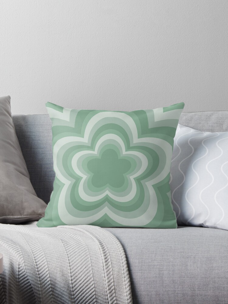Sage Green Hearts Lumbar Pillow, Aesthetic Boho Decorative Pillow
