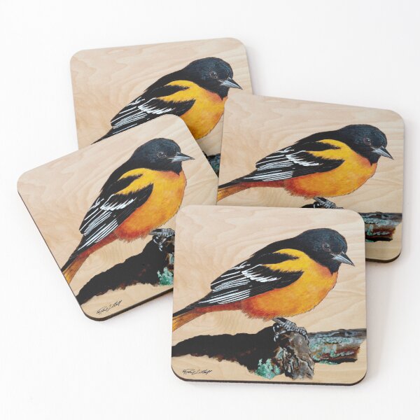Item preview, Baltimore Oriole Bird Painting - Original - Painted Pyrography - Backyard Bird Series - Painted on Wood - Wood Burning Nature Wildlife Art designed and sold by littrellart.