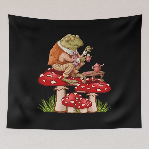Item preview, Frog Drinking Tea Mushroom Aesthetic Cottagecore designed and sold by Dressed For  Duty.