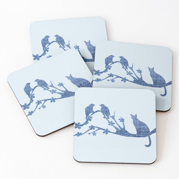 Item preview, Denim Cat Silhouette and Birds on Flowering Branch designed and sold by kmcs.