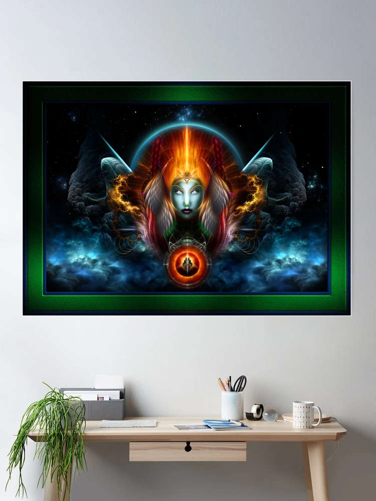 Riddian Queen Seat Of The Gods Sci-Fi Fantasy Fractal Art Portrait - Beauty Of Space 2 Riddian Queen Seat Of The Gods Fractal Portrait by Xzendor7 Wall Decor Poster Art Print