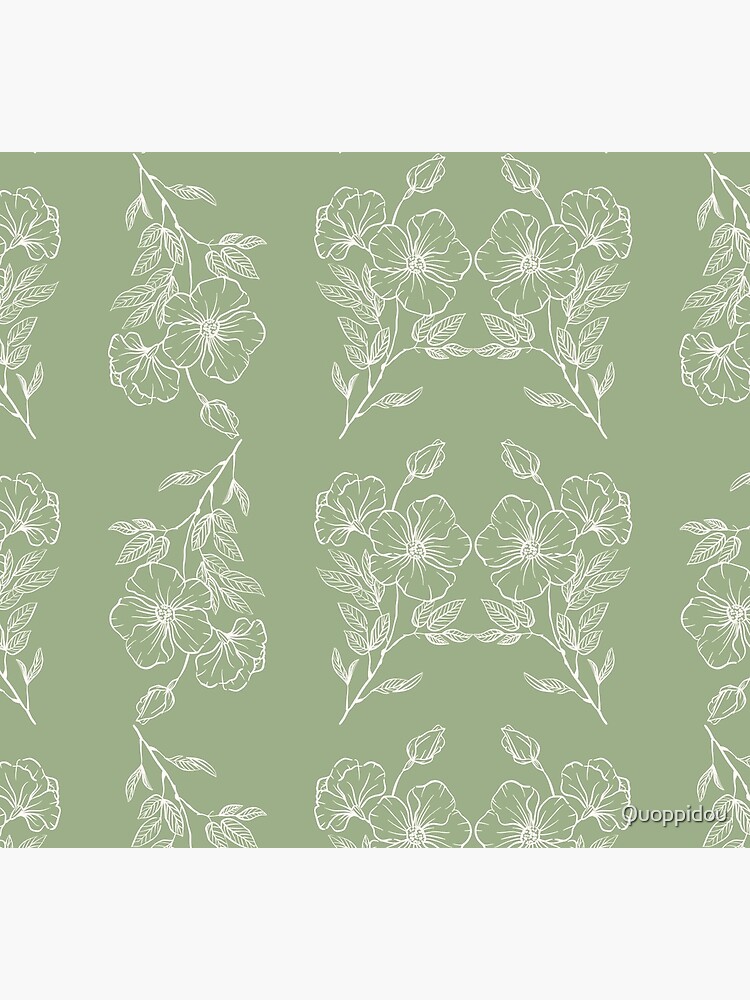 Disover Sage Green Line Art Floral Pattern Socks