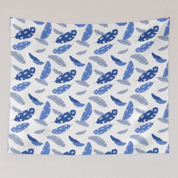 Item preview, Gray and blue flying feathers pattern designed and sold by Osting.