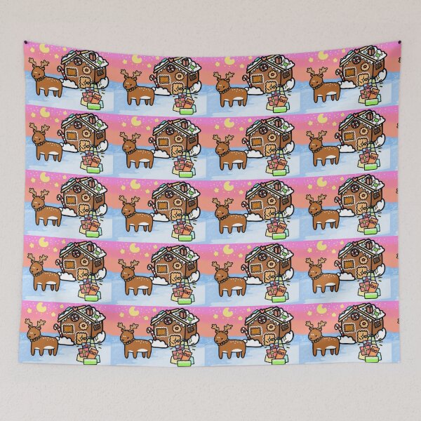 Item preview, Kawaii Illustration of deer and gingerbread house designed and sold by GLwithUs.