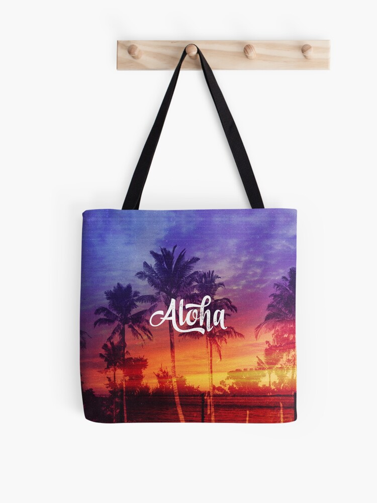 Download Vintage Retro Throwback Tropical Aloha Palm Tree Beach Sunset Tote Bag By Hyakume Redbubble