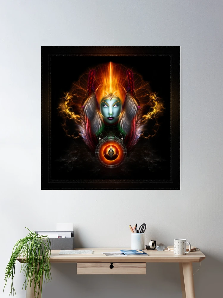 Riddian Queen, Dynasty Of Power On Black Fractal Fantasy Portrait Room Decor Poster Art Print