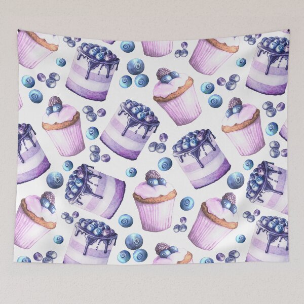 Item preview, Watercolour Blueberry cakes pattern designed and sold by Delicarte.