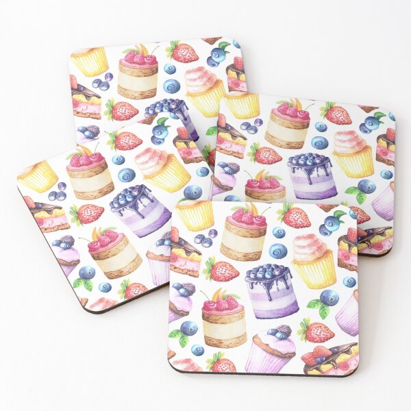 Item preview, Watercolour Blueberry and Strawberries cakes pattern designed and sold by Delicarte.