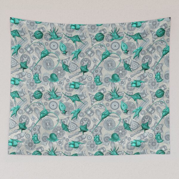 Item preview, Ernst Haeckel Aqua Peridinea Algae Over Cerulean Diatoms designed and sold by aimeewilson.