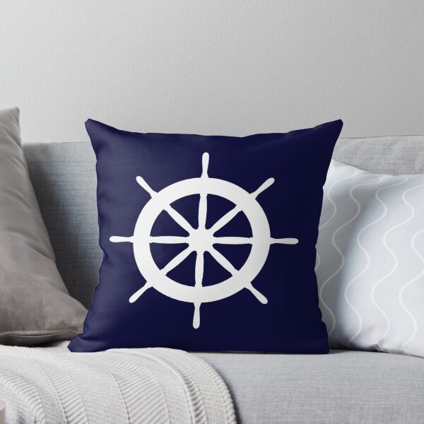 Item preview, White Ship Steering Wheel On Navy Blue designed and sold by rewstudio.